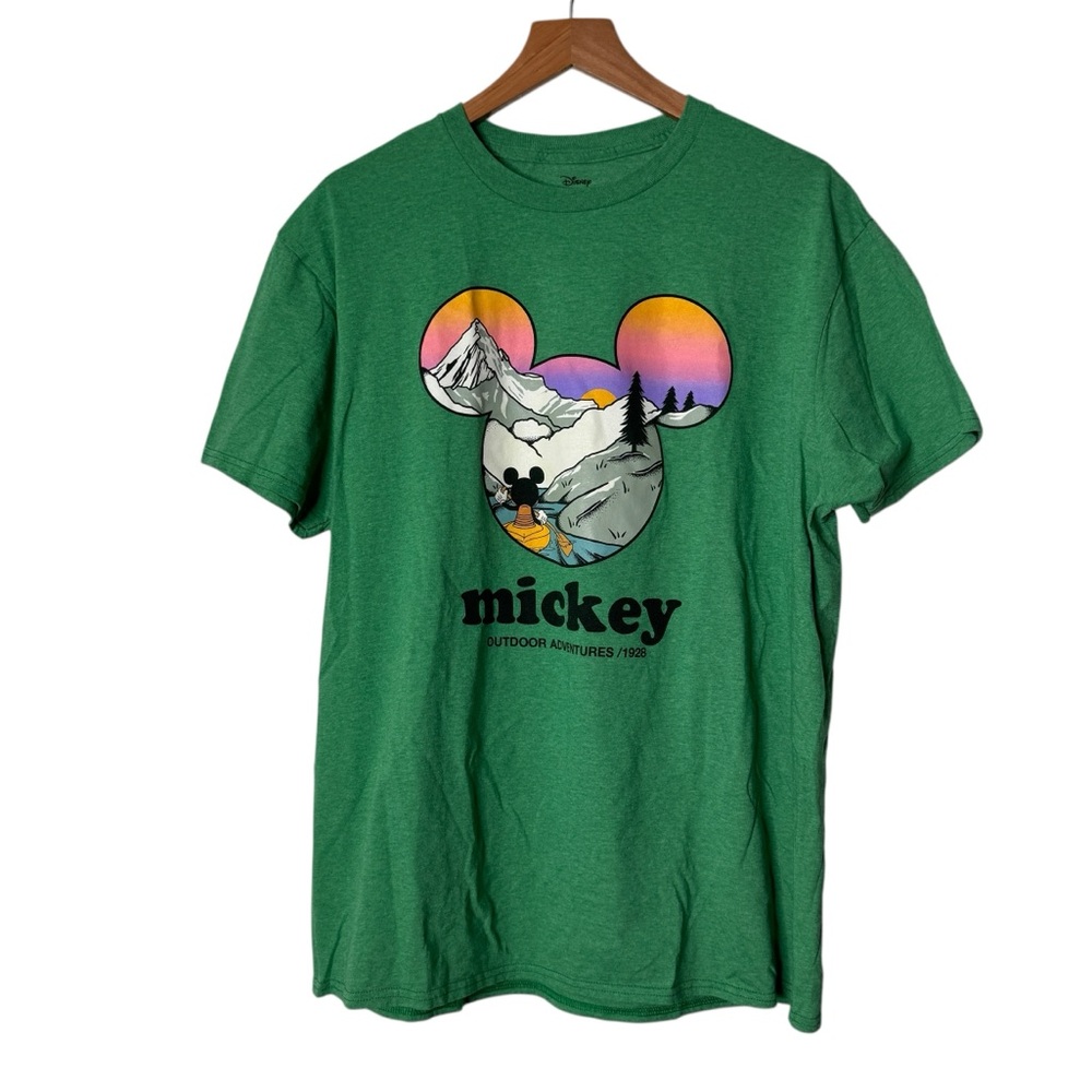 Disney Mickey Mouse‎ Green Outdoor Adventure T-Shirt Womens Size Large